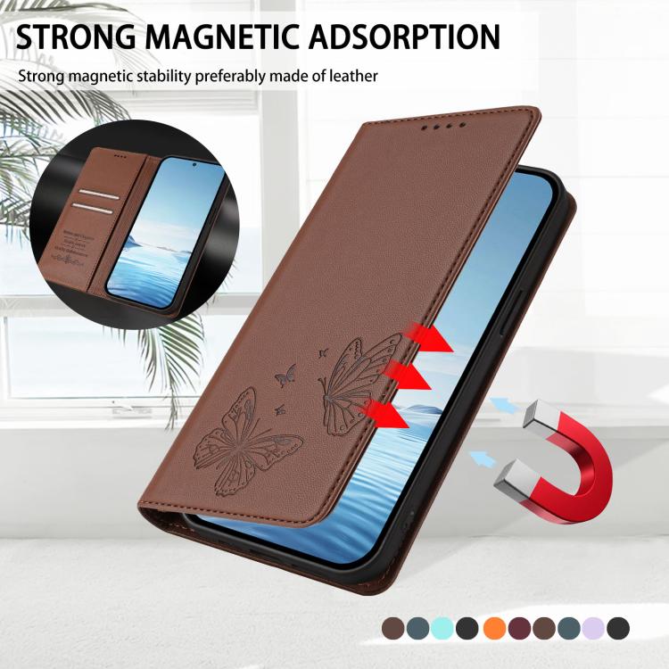 For Sharp Aquos wish3 Strong Magnetic Dual Butterfly RFID Vegan Leather Phone Case(Brown) - Image 5