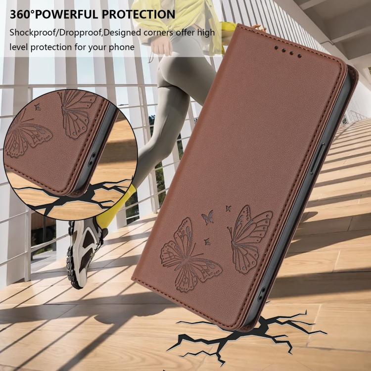 For Sharp Aquos wish3 Strong Magnetic Dual Butterfly RFID Vegan Leather Phone Case(Brown) - Image 6