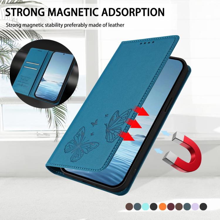 For Sharp Aquos wish3 Strong Magnetic Dual Butterfly RFID Vegan Leather Phone Case(Lake Blue) - Image 5