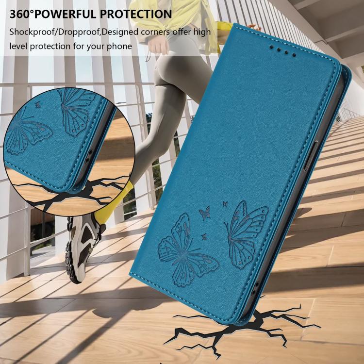 For Sharp Aquos wish3 Strong Magnetic Dual Butterfly RFID Vegan Leather Phone Case(Lake Blue) - Image 6