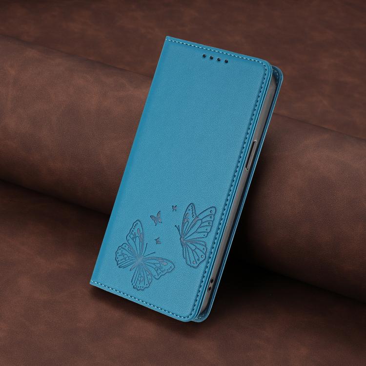 For Sharp Aquos wish3 Strong Magnetic Dual Butterfly RFID Vegan Leather Phone Case(Lake Blue) - Image 7