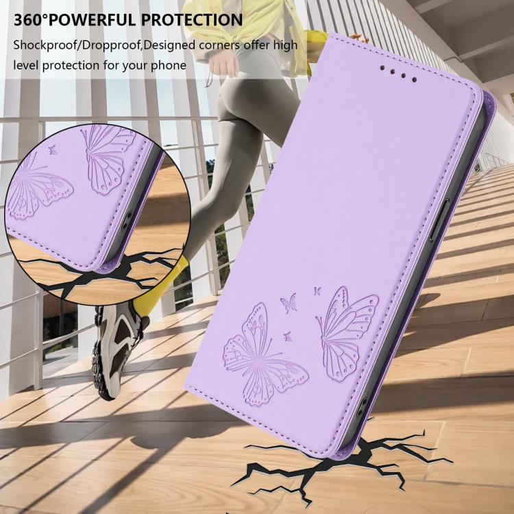 For Sharp Aquos wish3 Strong Magnetic Dual Butterfly RFID Vegan Leather Phone Case(Light Purple) - Image 6