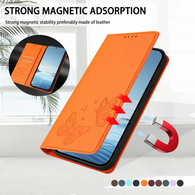 For Sharp Aquos wish3 Strong Magnetic Dual Butterfly RFID Vegan Leather Phone Case(Orange) - Image 5