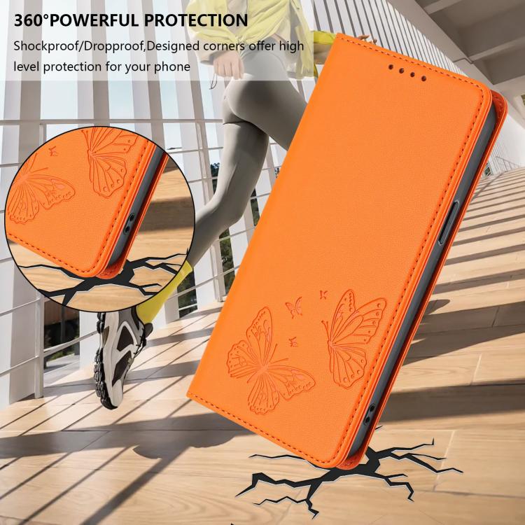 For Sharp Aquos wish3 Strong Magnetic Dual Butterfly RFID Vegan Leather Phone Case(Orange) - Image 6
