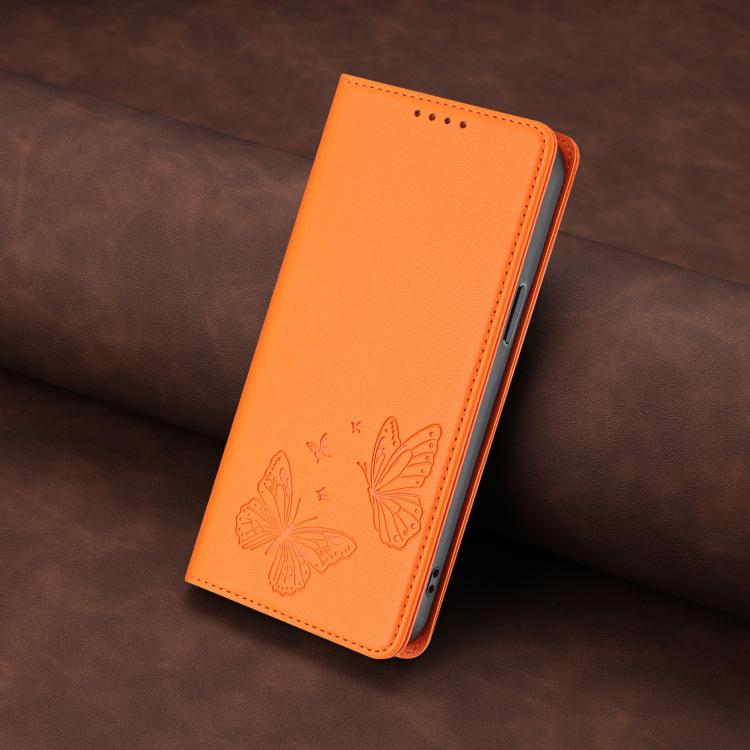 For Sharp Aquos wish3 Strong Magnetic Dual Butterfly RFID Vegan Leather Phone Case(Orange) - Image 7