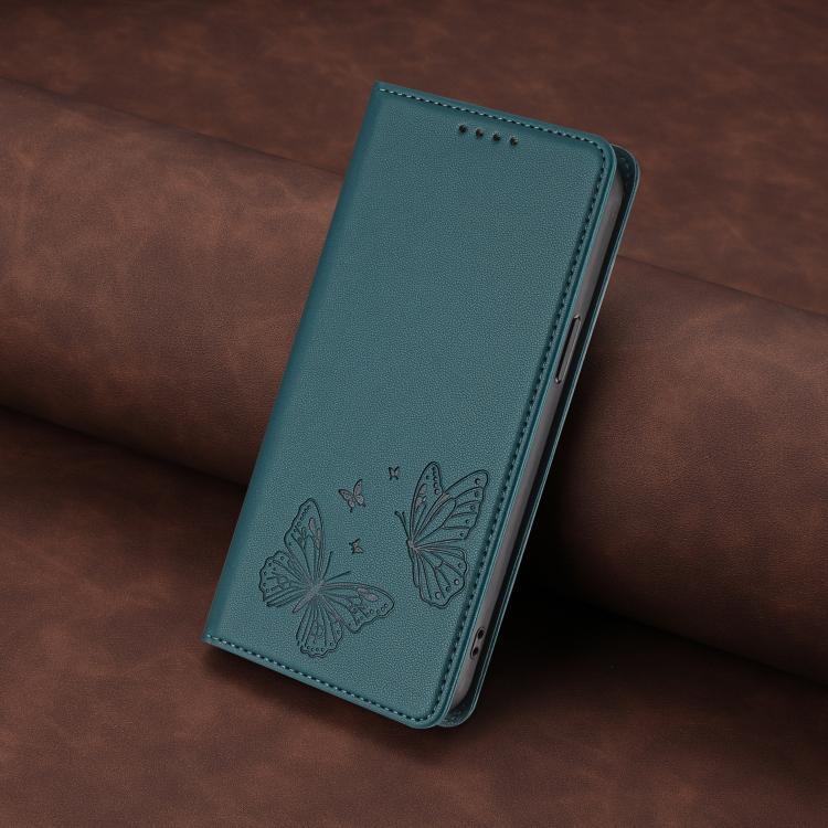 For Sharp Aquos wish3 Strong Magnetic Dual Butterfly RFID Vegan Leather Phone Case(Peacock Green) - Image 7