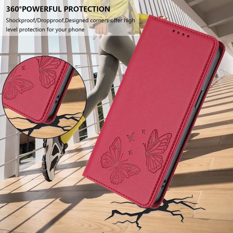For Sharp Aquos wish3 Strong Magnetic Dual Butterfly RFID Vegan Leather Phone Case(Red) - Image 6