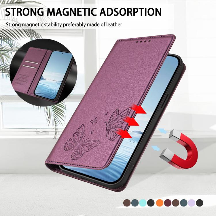 For Sharp Aquos wish3 Strong Magnetic Dual Butterfly RFID Vegan Leather Phone Case(Violet Purple) - Image 5