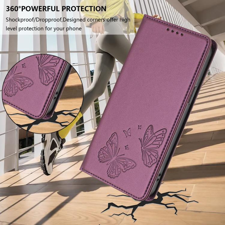 For Sharp Aquos wish3 Strong Magnetic Dual Butterfly RFID Vegan Leather Phone Case(Violet Purple) - Image 6