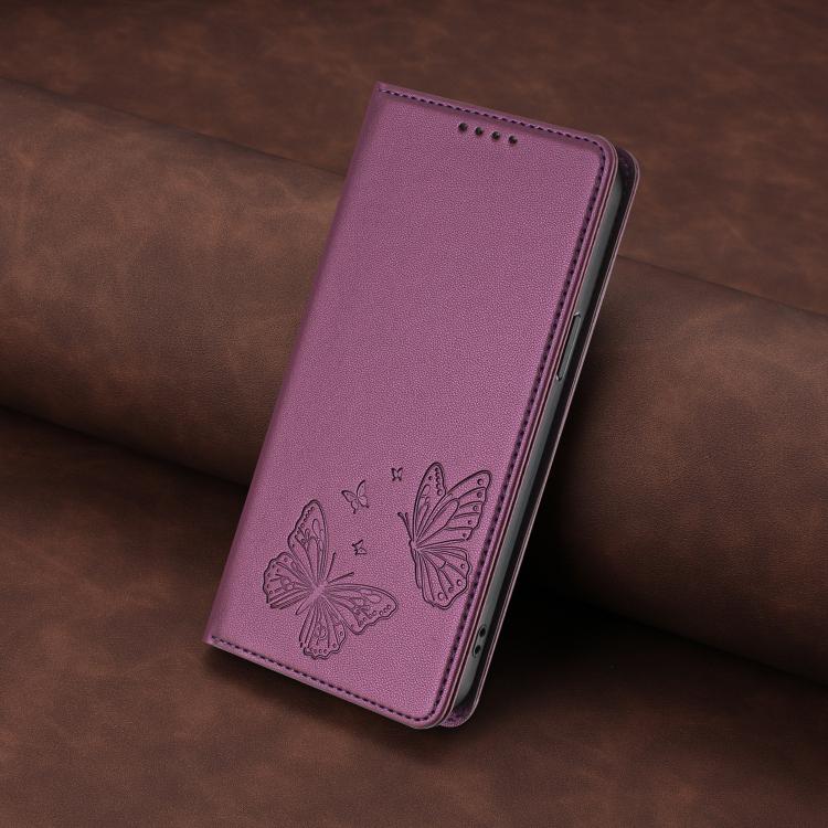 For Sharp Aquos wish3 Strong Magnetic Dual Butterfly RFID Vegan Leather Phone Case(Violet Purple) - Image 7