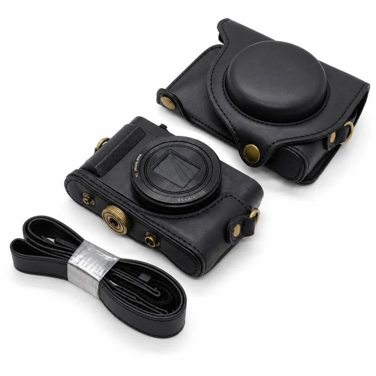 For Sony DSC-WX500 Full Body Retro Vegan Leather Camera Case Bag with Strap(Black)
