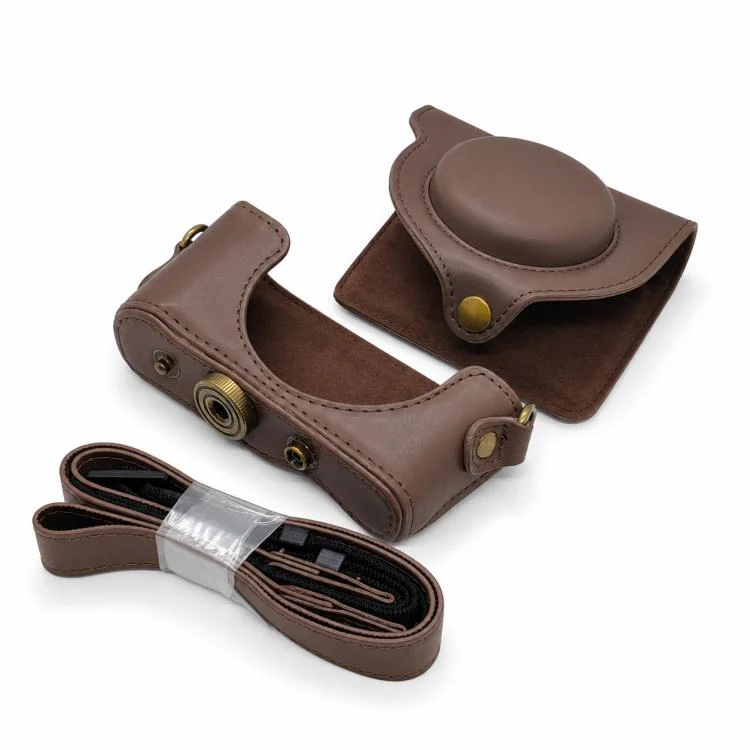 For Sony DSC-WX500 Full Body Retro Vegan Leather Camera Case Bag with Strap(Coffee) - Image 2