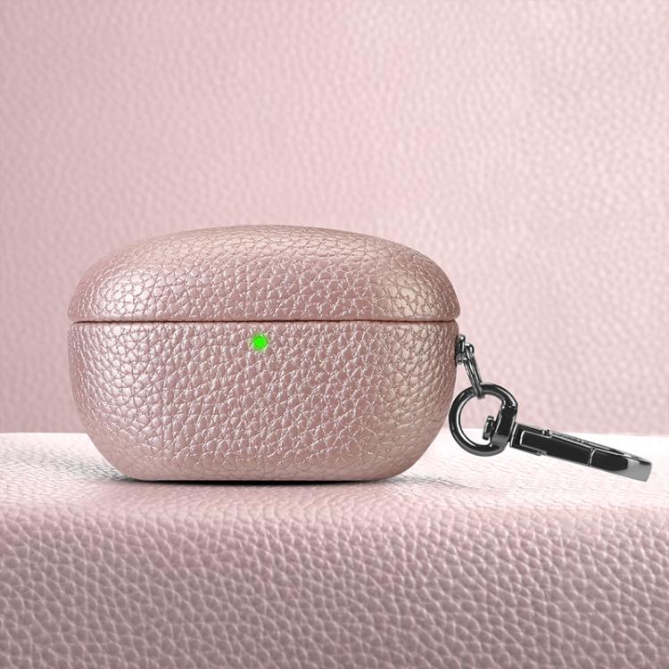 For Sony WF-1000XM5 Litchi Texture PU Earphones Case with Hook(Bright Pink)