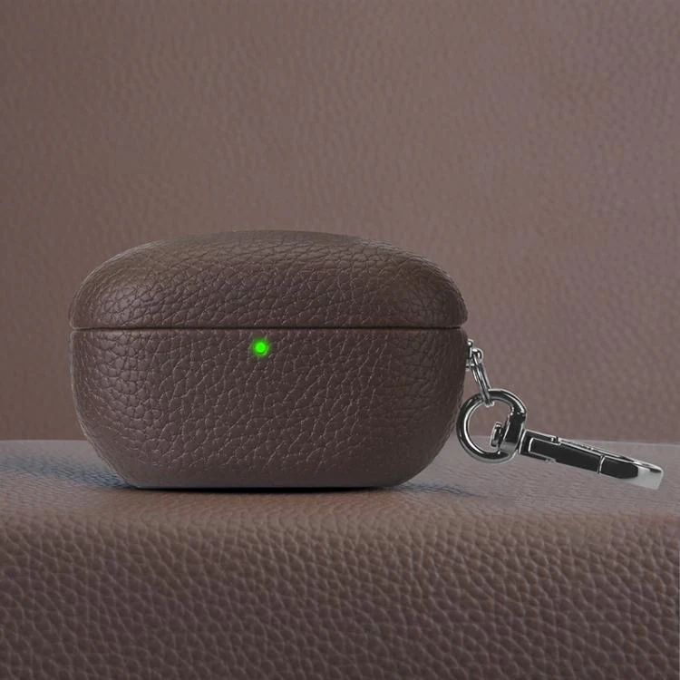 For Sony WF-1000XM5 Litchi Texture PU Earphones Case with Hook(Coffee)