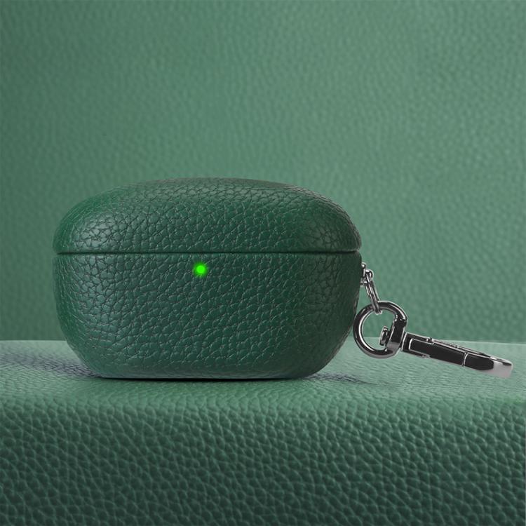 For Sony WF-1000XM5 Litchi Texture PU Earphones Case with Hook(Dark Green)