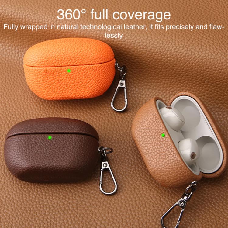 For Sony WF-1000XM5 Litchi Texture PU Earphones Case with Hook(Khaki) - Image 3