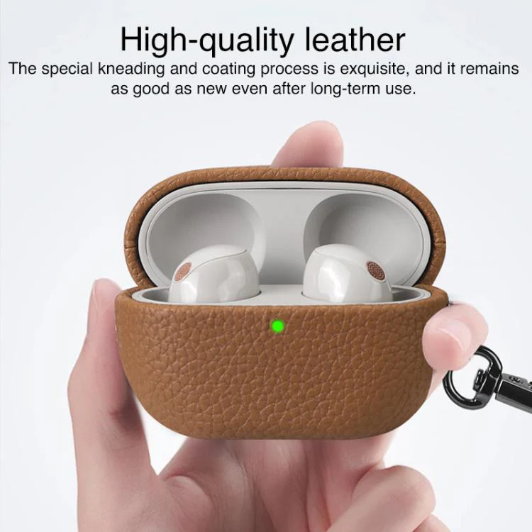 For Sony WF-1000XM5 Litchi Texture PU Earphones Case with Hook(Sierra Blue) - Image 7