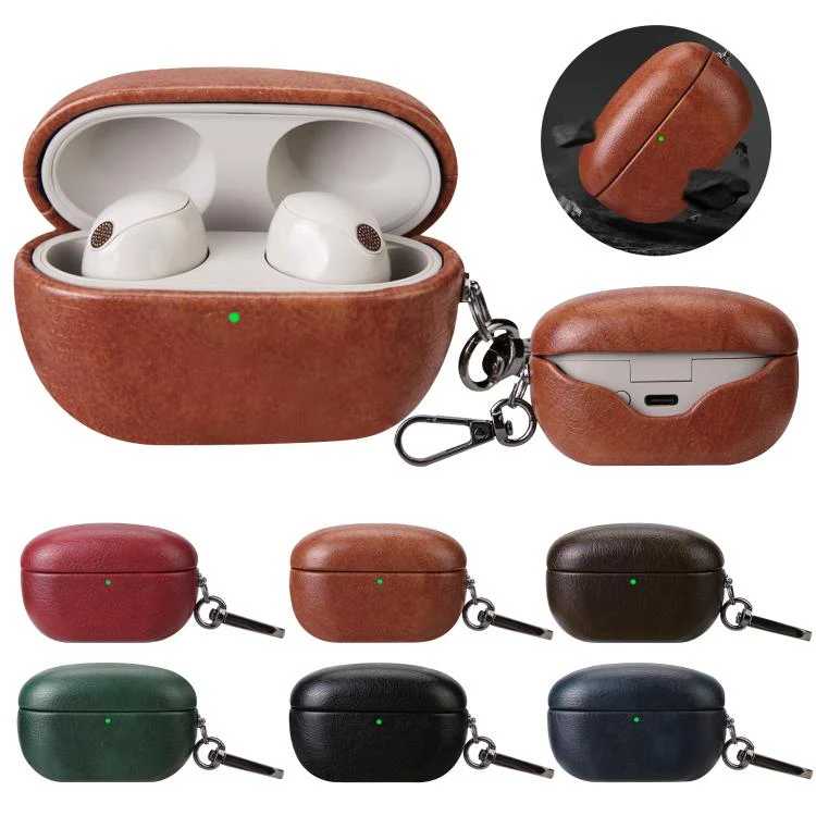 For Sony WF-1000XM5 Oily Leather Bluetooth Earphone Protective Case(Green) - Image 2