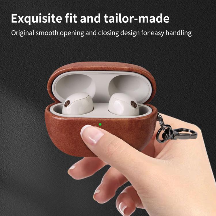 For Sony WF-1000XM5 Oily Leather Bluetooth Earphone Protective Case(Red) - Image 6