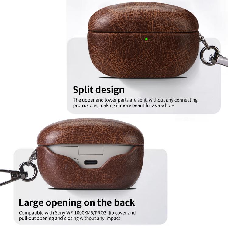 For Sony WF-1000XM5 Retro Crazy Horse Earphone Case(Brown) - Image 9