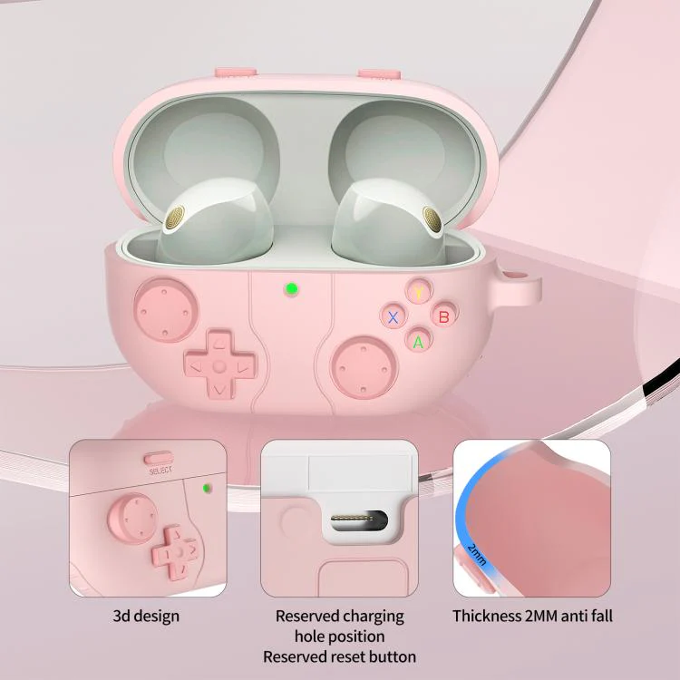 For Sony WF-1000XM5 Retro Game Console Style Silicone Earbuds Case(Pink) - Image 3