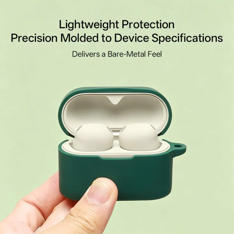 For Sony WF-1000XM6 Earphone Silicone Protective Case with Carabiner(Dark Green) - Image 6