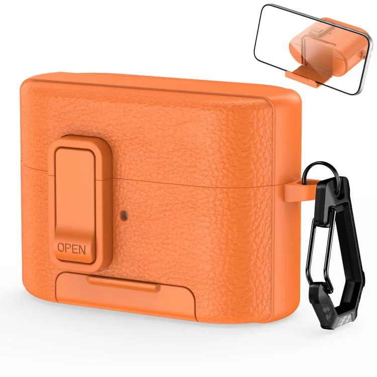 For Sony WF-1000XM6 Leather Texture Wireless Earphones Case with Hook & Holder(Orange)