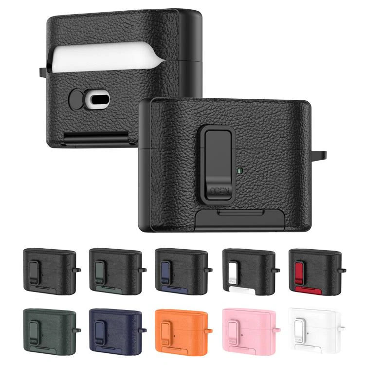 For Sony WF-1000XM6 Leather Texture Wireless Earphones Case with Hook & Holder(Pink) - Image 2