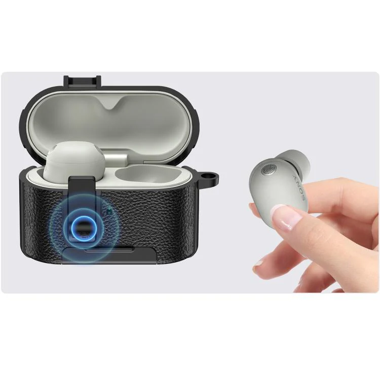 For Sony WF-1000XM6 Leather Texture Wireless Earphones Case with Hook & Holder(Pink) - Image 4