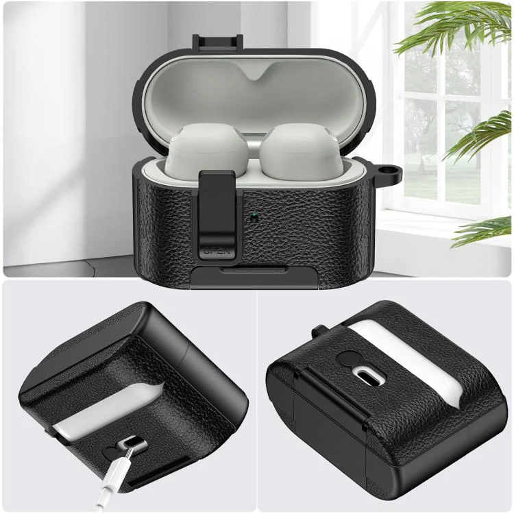 For Sony WF-1000XM6 Leather Texture Wireless Earphones Case with Hook & Holder(Pink) - Image 5