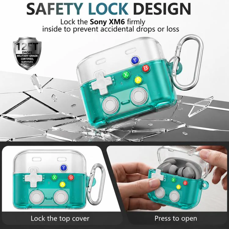 For Sony WF-1000XM6 XDcase Transparent Retro Game Console Design Earbuds Case with Holder & Stress Relief Button(Green) - Image 6
