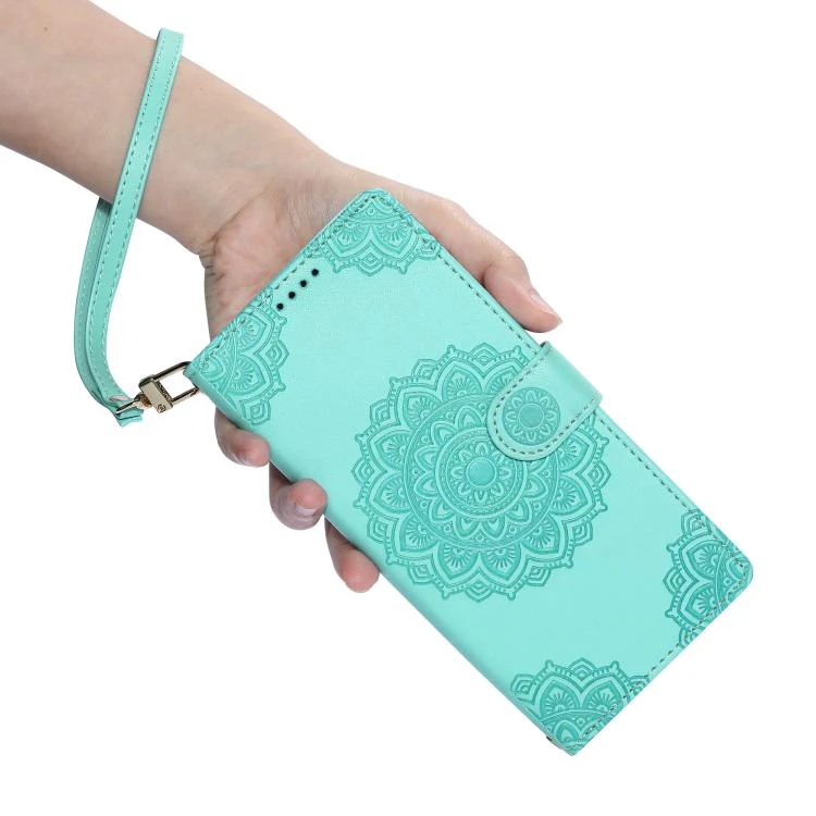For Sony Xperia 1 ā
„ Totem Embossed Magnetic Closure Vegan Leather Phone Case with Strap(Light Green) - Image 3