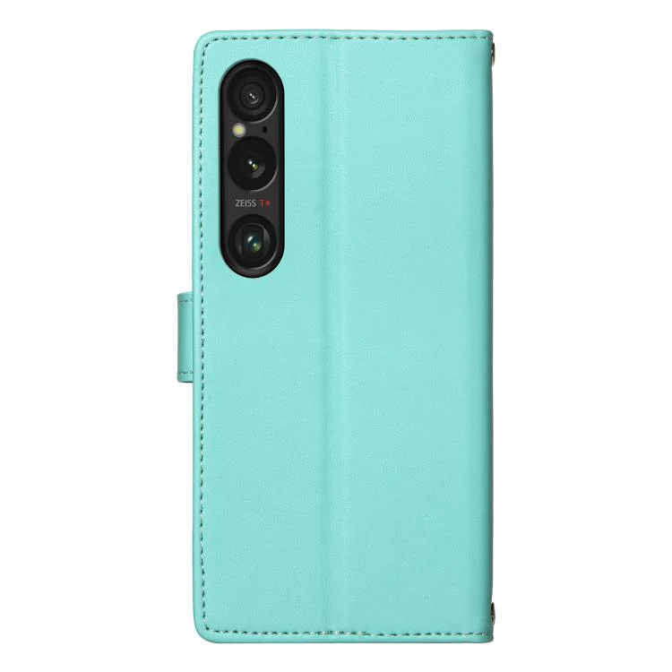 For Sony Xperia 1 ā
„ Totem Embossed Magnetic Closure Vegan Leather Phone Case with Strap(Light Green) - Image 4