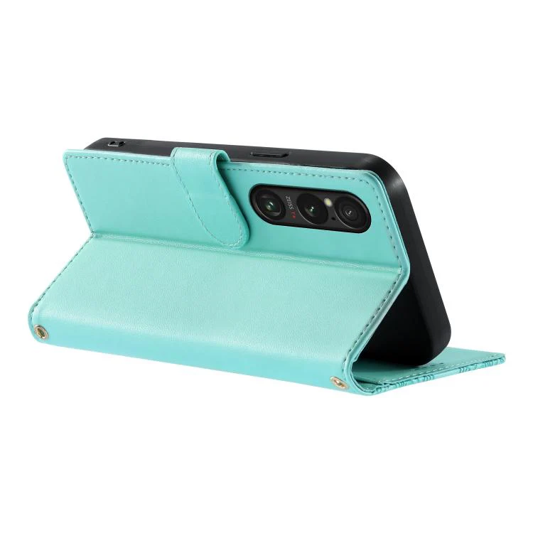 For Sony Xperia 1 ā
„ Totem Embossed Magnetic Closure Vegan Leather Phone Case with Strap(Light Green) - Image 7