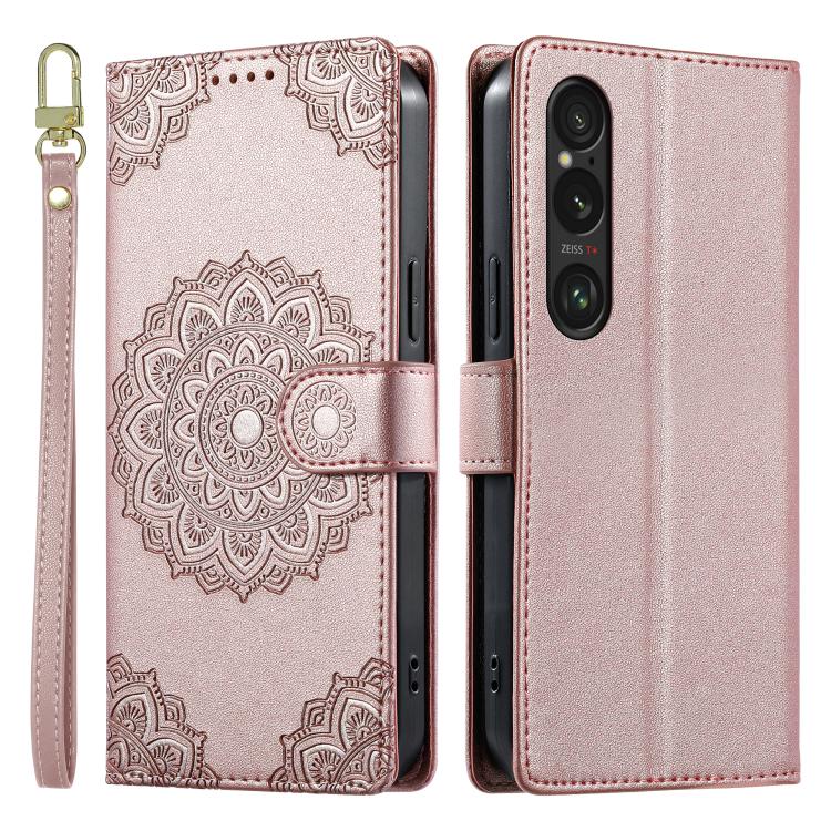 For Sony Xperia 1 Ⅶ Totem Embossed Magnetic Closure Vegan Leather Phone Case with Strap(Pink) - Image 2