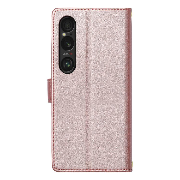For Sony Xperia 1 Ⅶ Totem Embossed Magnetic Closure Vegan Leather Phone Case with Strap(Pink) - Image 4