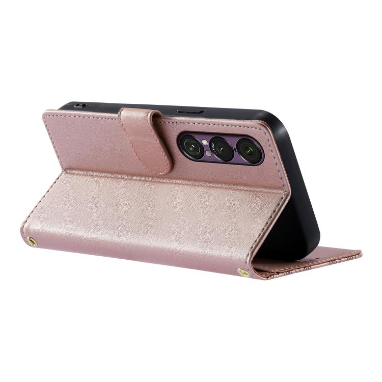For Sony Xperia 1 Ⅶ Totem Embossed Magnetic Closure Vegan Leather Phone Case with Strap(Pink) - Image 5