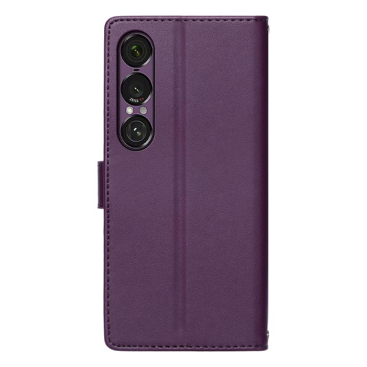 For Sony Xperia 1 Ⅶ Totem Embossed Magnetic Closure Vegan Leather Phone Case with Strap(Purple) - Image 4