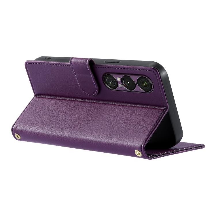 For Sony Xperia 1 Ⅶ Totem Embossed Magnetic Closure Vegan Leather Phone Case with Strap(Purple) - Image 5
