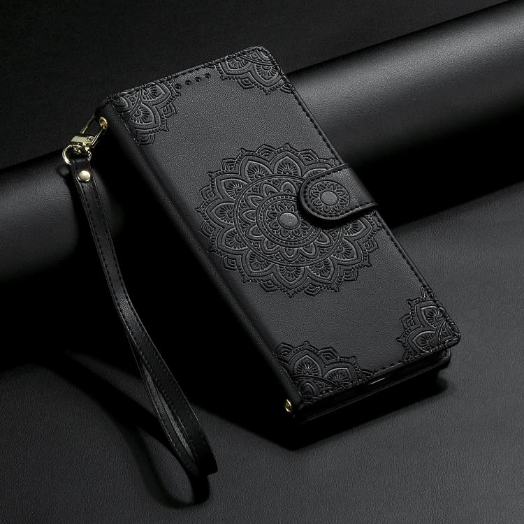 For Sony Xperia 1 V Totem Embossed Magnetic Closure Vegan Leather Phone Case with Strap(Black) - Image 6