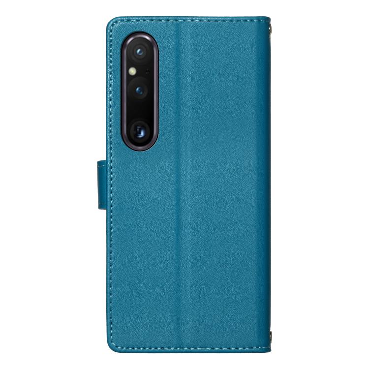 For Sony Xperia 1 V Totem Embossed Magnetic Closure Vegan Leather Phone Case with Strap(Blue) - Image 4