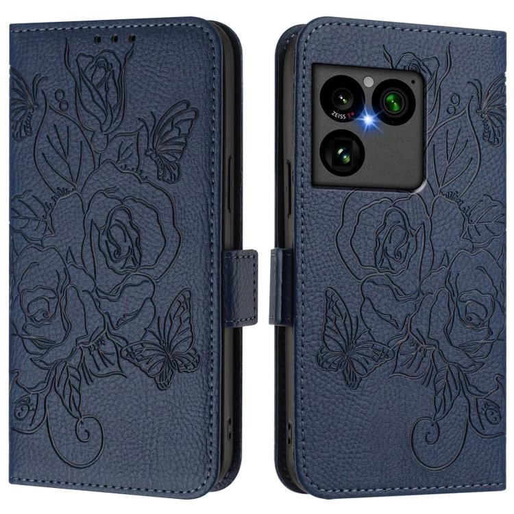 For Sony Xperia 1 VIII Embossed Rose RFID Anti-theft Leather Phone Case(Dark Blue) - Image 2