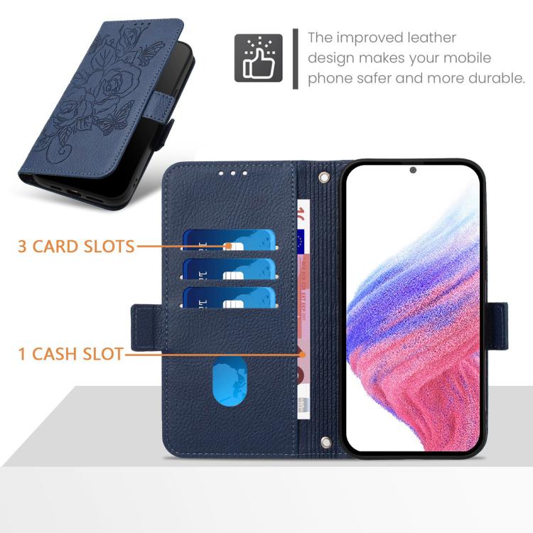 For Sony Xperia 1 VIII Embossed Rose RFID Anti-theft Leather Phone Case(Dark Blue) - Image 4