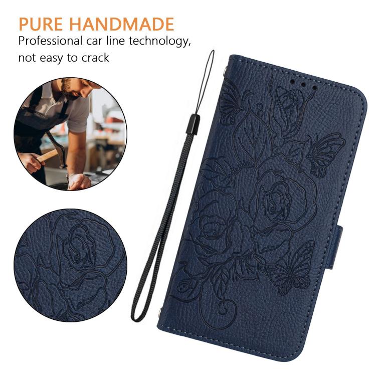 For Sony Xperia 1 VIII Embossed Rose RFID Anti-theft Leather Phone Case(Dark Blue) - Image 7
