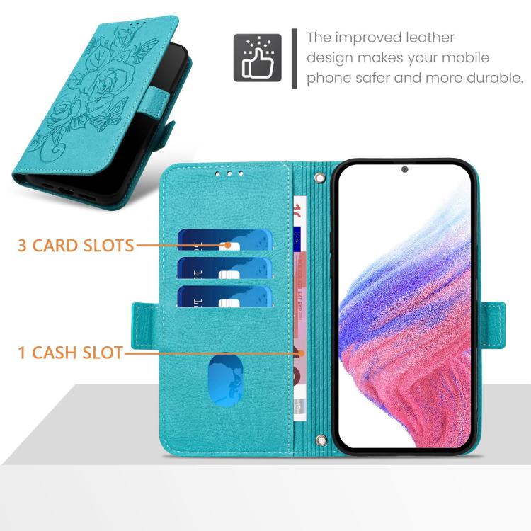 For Sony Xperia 1 VIII Embossed Rose RFID Anti-theft Leather Phone Case(Light Blue) - Image 4