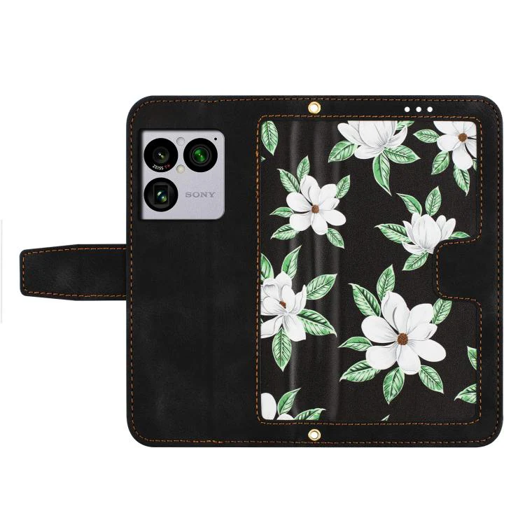 For Sony Xperia 1 VIII Floral Pattern Leather Phone Case with Lanyard(Black) - Image 3