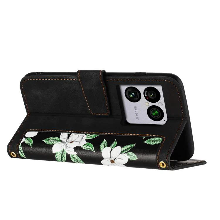 For Sony Xperia 1 VIII Floral Pattern Leather Phone Case with Lanyard(Black) - Image 4