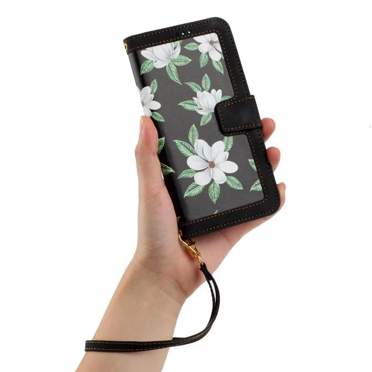 For Sony Xperia 1 VIII Floral Pattern Leather Phone Case with Lanyard(Black) - Image 8