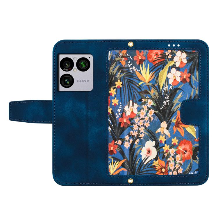For Sony Xperia 1 VIII Floral Pattern Leather Phone Case with Lanyard(Dark Blue) - Image 3