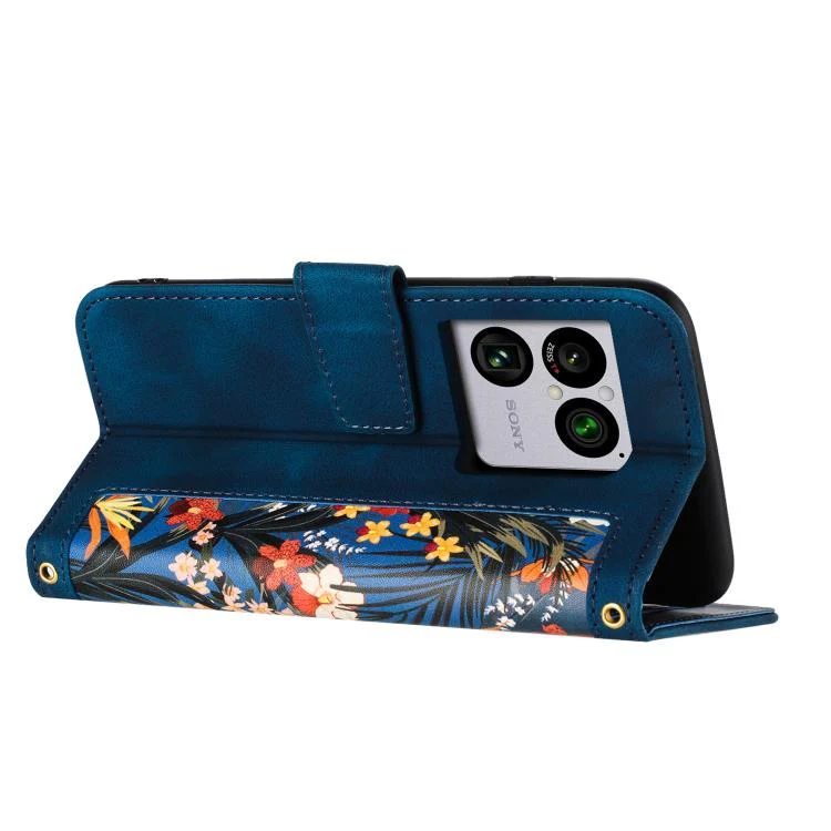 For Sony Xperia 1 VIII Floral Pattern Leather Phone Case with Lanyard(Dark Blue) - Image 4
